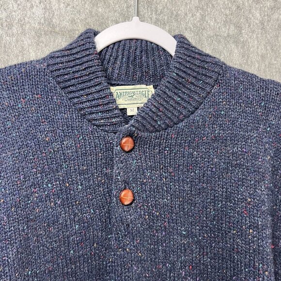 Vintage 90s Sweater Mens Medium Grandpa Wool Blue Flecked Loose American Eagle - Picture 2 of 7